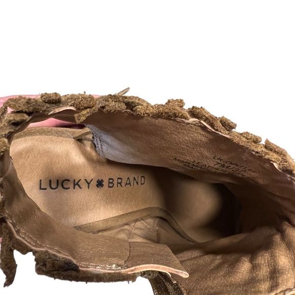 Lucky Brand Tan Suede Open Toe Heeled Shoes Size 7 - Picture 10 of 12